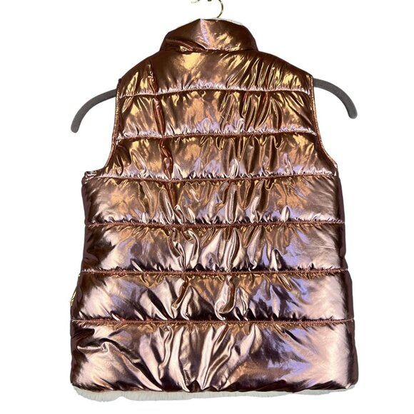 Girls S Epic Threads Reversible Metallic Gold Pink Faux Fur Vest Warm Layering - Picture 2 of 10